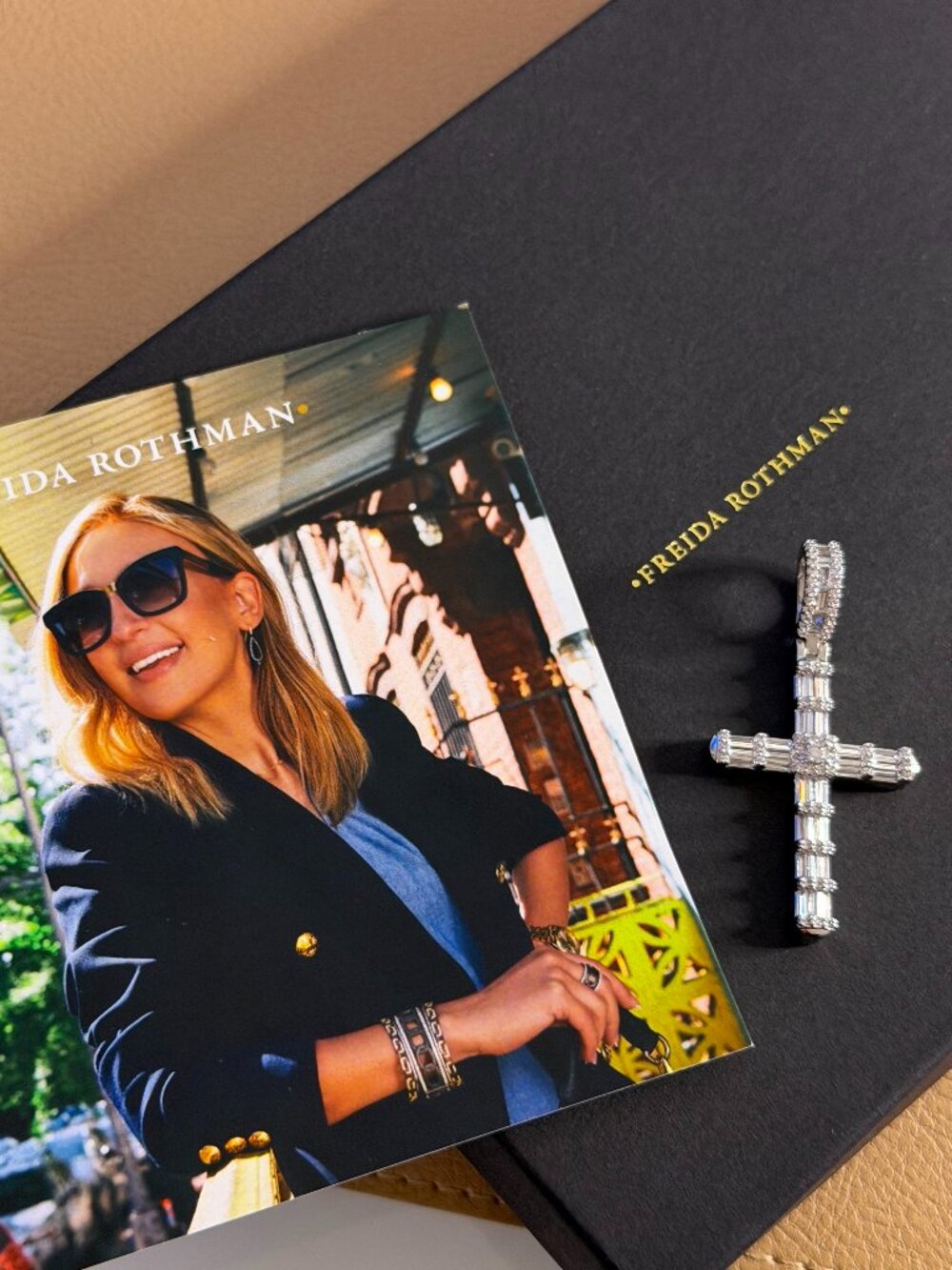 FREIDA ROTHMAN VAULT - Silver Cross with Clear Baguette Stone Pendant